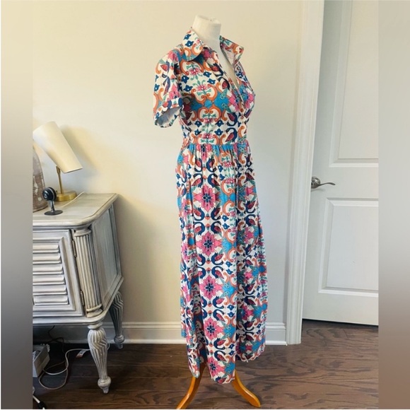 New! BEAU & RO SARA ROSSI CHARLESTON BLOCK PRINT ANKLE DRESS - Picture 3 of 15